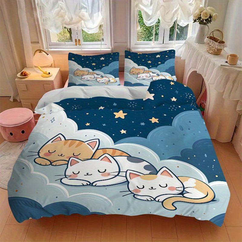 3pcs Cute Cats Bedding Set, Breathable And Soft, Suitable for All Seasons Machine Washable, Suitable for Bedroom Decoration,yy250822145