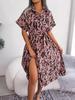 2025 Spring/Summer Casual Leopard Print Tie-Up Shirt Dress for Women