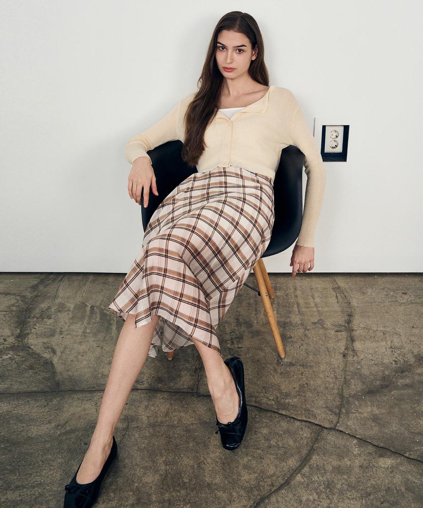 Laneonkyulleoseu Drape Check Wrap Skirt_Beige