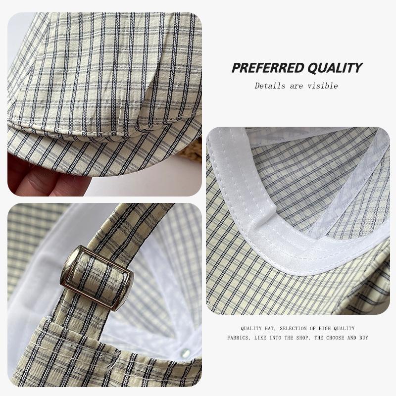 Plaid embroidery letter forward hat women wear newsboy hat in summer, small breathable thin cap