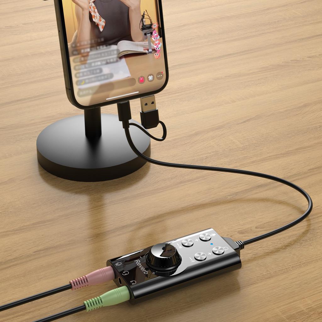 7.1 External USB Sound Card Adapter with 3.5mm Jack Volume Control Plug and Play Stereo Mic Speaker Headset for Music Gaming PC