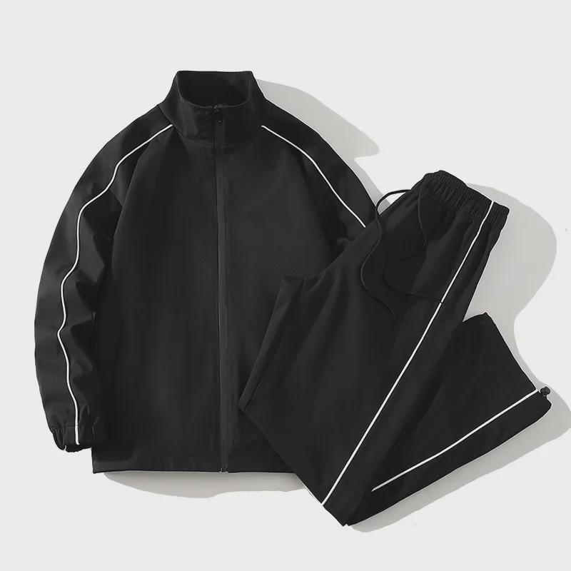 Men's Trendy Waterproof Stand Collar Jacket - Versatile Two-Piece Casual Sports Suit for Spring & Autumn, Teen/Adult, Unisex.