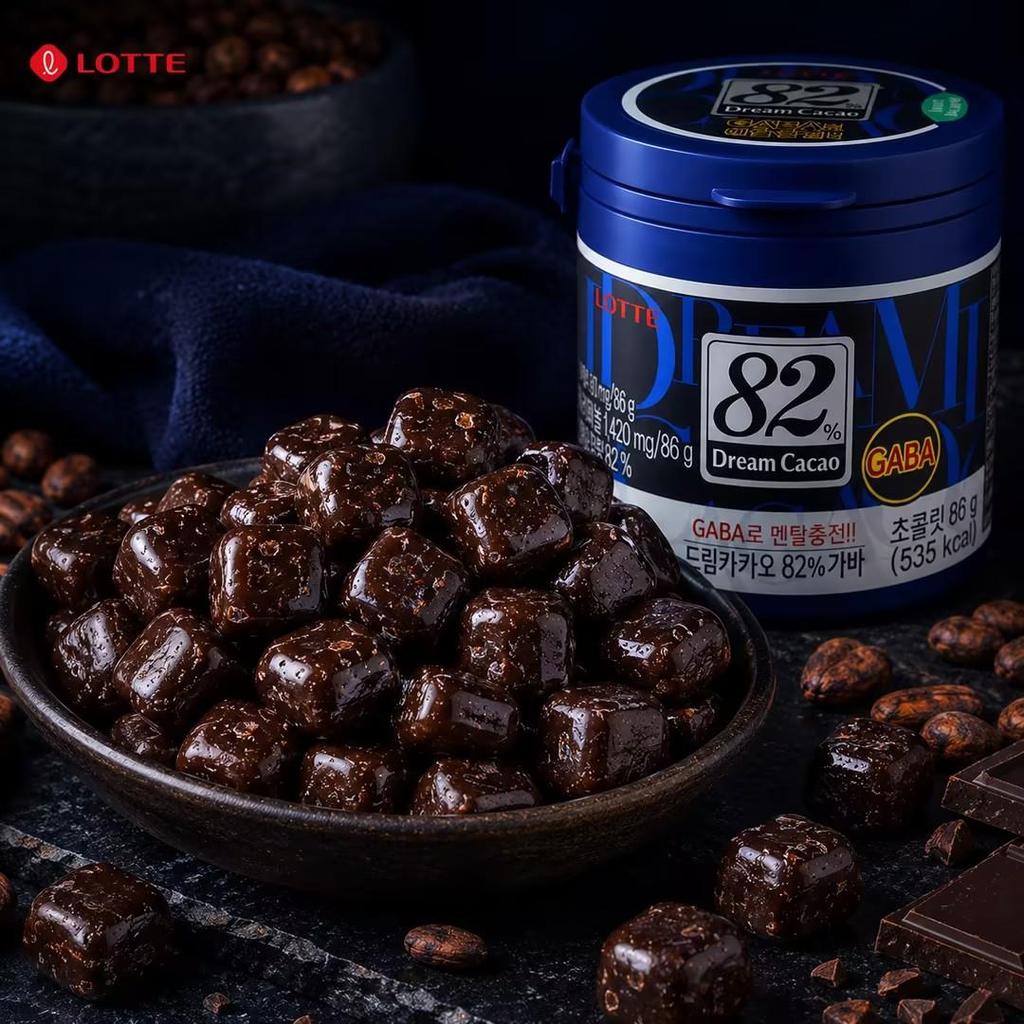 Lotte Dream Chocolate al 82% 86g | Sabor Fuerte y Rico a Cacao, Textura Suave y Fundente, Amargor Suave Distintivo