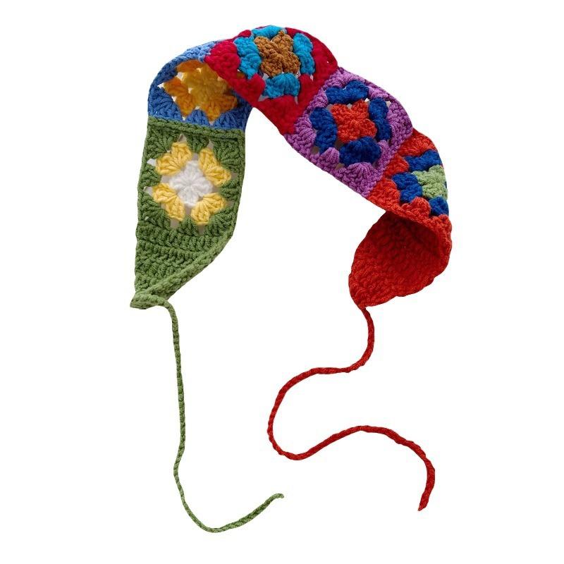 French sweet cute dopamine knitted headband female flower lace-up decorative hot girl headscarf seaside photo accessories