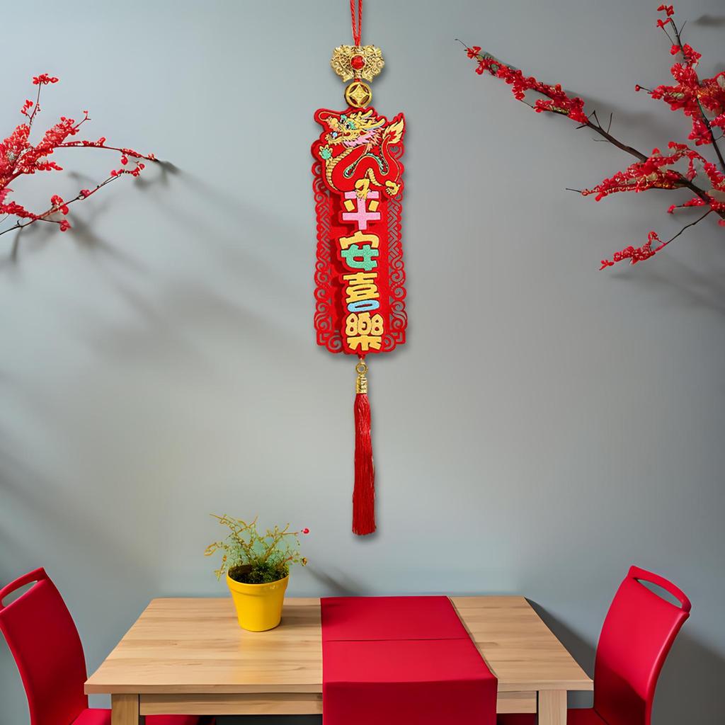 Chinese Dragon New Year Hanging Ornament Classic Elements Spring Festival Blessing Words for Home Office Decor Accessory