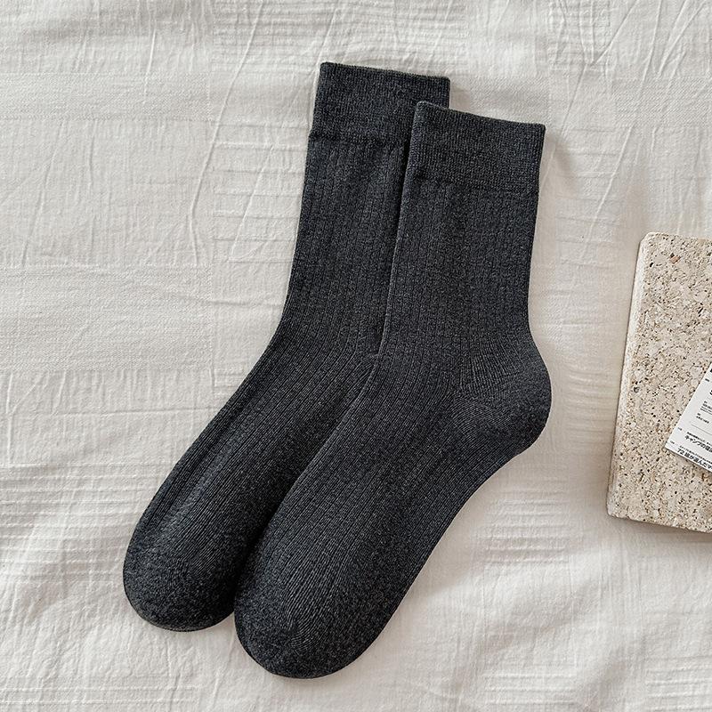 Female Spring and Autumn All Match Pure Color Boneless In The Tube Pile Pile Cotton Socks