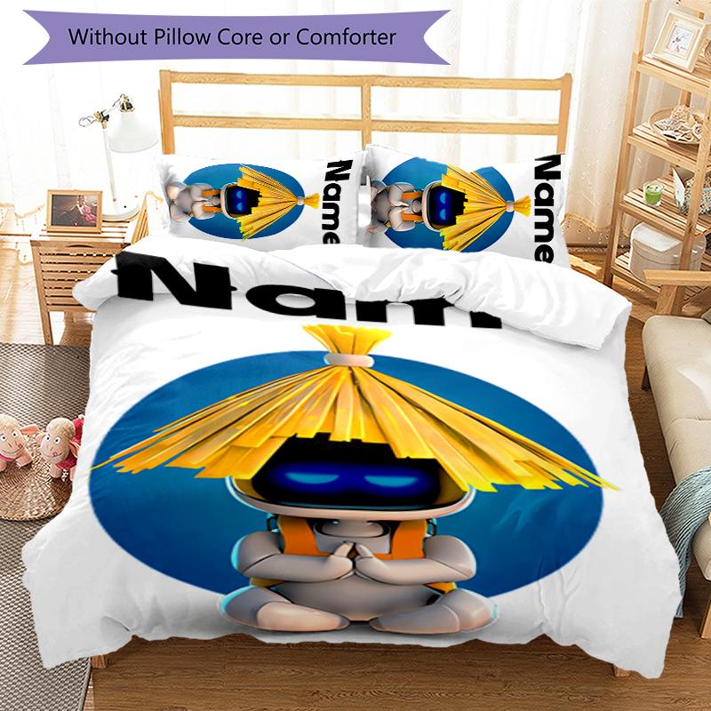 3pcs Custom Name Astro Bot Bedding Set Duvet Cover Closure Includes 1 Duvet Cover & 2 Pillowcases for All Seasons Bedroom Decor