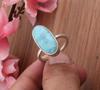 Solid 925 Sterling Silver Natural Larimar Gemstone Long Oval Gemstone Handmade Ring Designer Ring