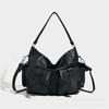 Large-capacity Cross-body Bag PU Texture Trendy Niche Design Underarm Portable Black Solid Color Motorcycle