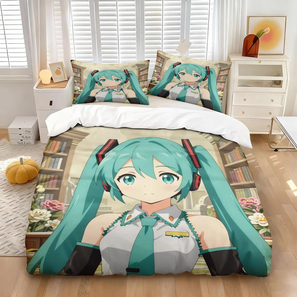 3D Print Japanese Cartoon Kawaii H-Hatsune M-Miku Bedding Set 2/3piece Duvet Cover Pillowcase for Teen Girls Room Decor Gifts