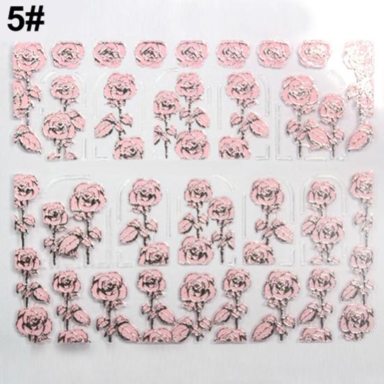 3D Embossed Pink Flowers Design Nail Art Decal Tips Stickers Manicure Tool