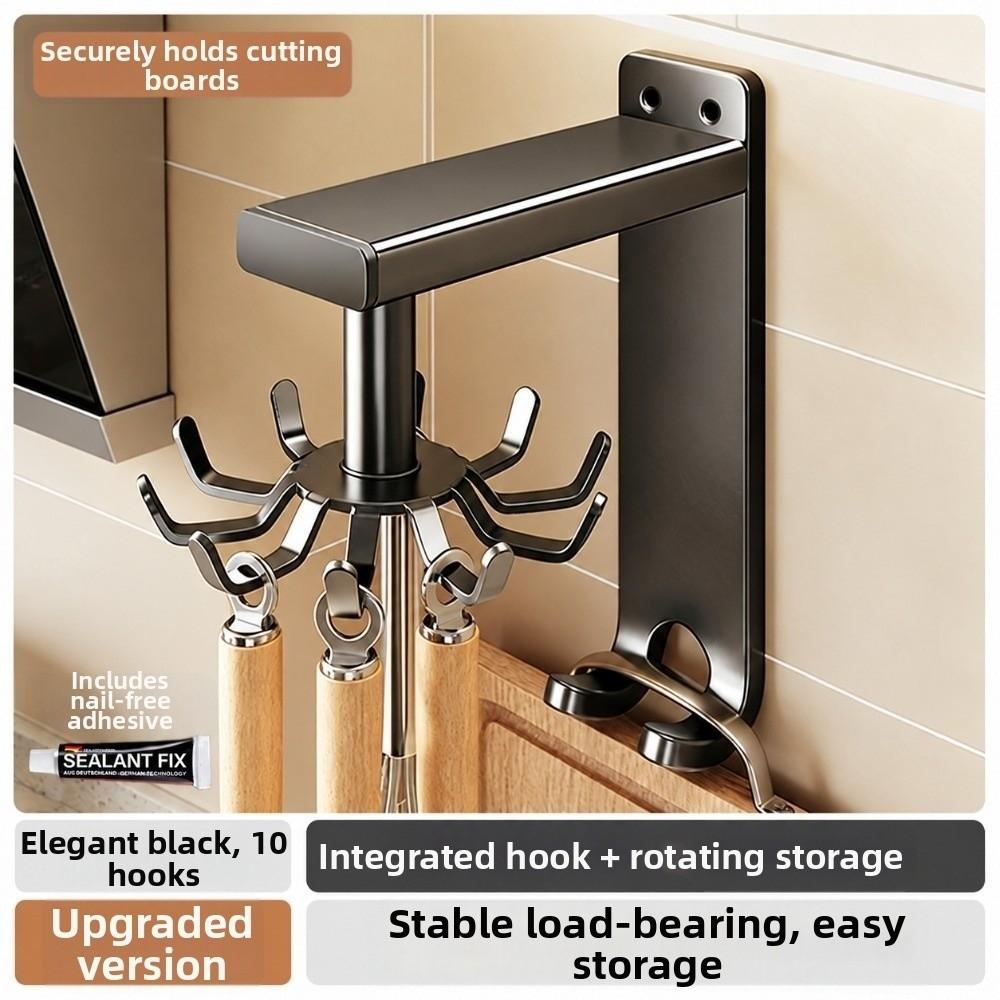 Wall Mounted Utensil Organizer 360 Degrees Rotating Kitchen Storage Rack Kitchen Hook Rack  Kitchen