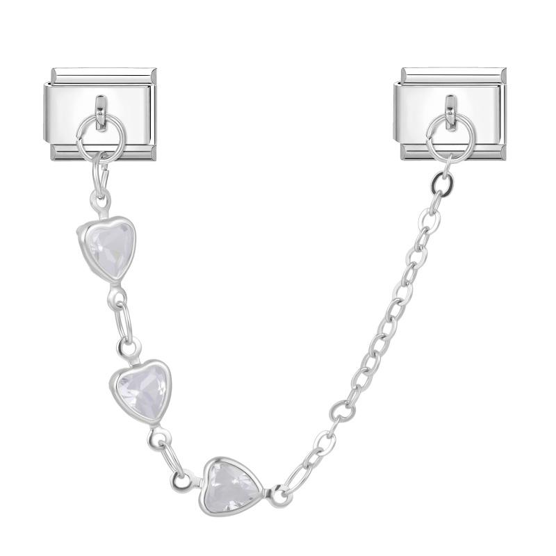 Star Butterfly Heart Zircon Round Pearls Tassel Chain Italian Charm Links Fit 9mm Bracelet Stainless Steel Women DIY Making Gift