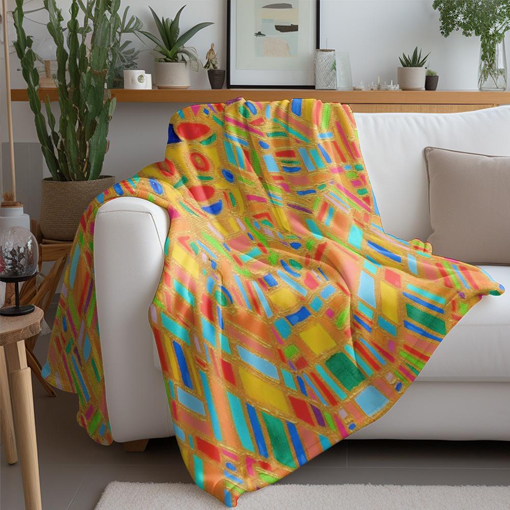 Vibrant Colorful Patchwork Geometric Blanket Sofa Bed Throw for Kids Teens Adults Decorative Gift