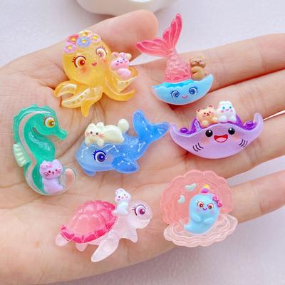 10PCS New Models Colorful Cartoon Turtle, Seahorse, Whale Ocean Series Resin Scrapbook DIY Jewelry Hairpin Headrope Decoration