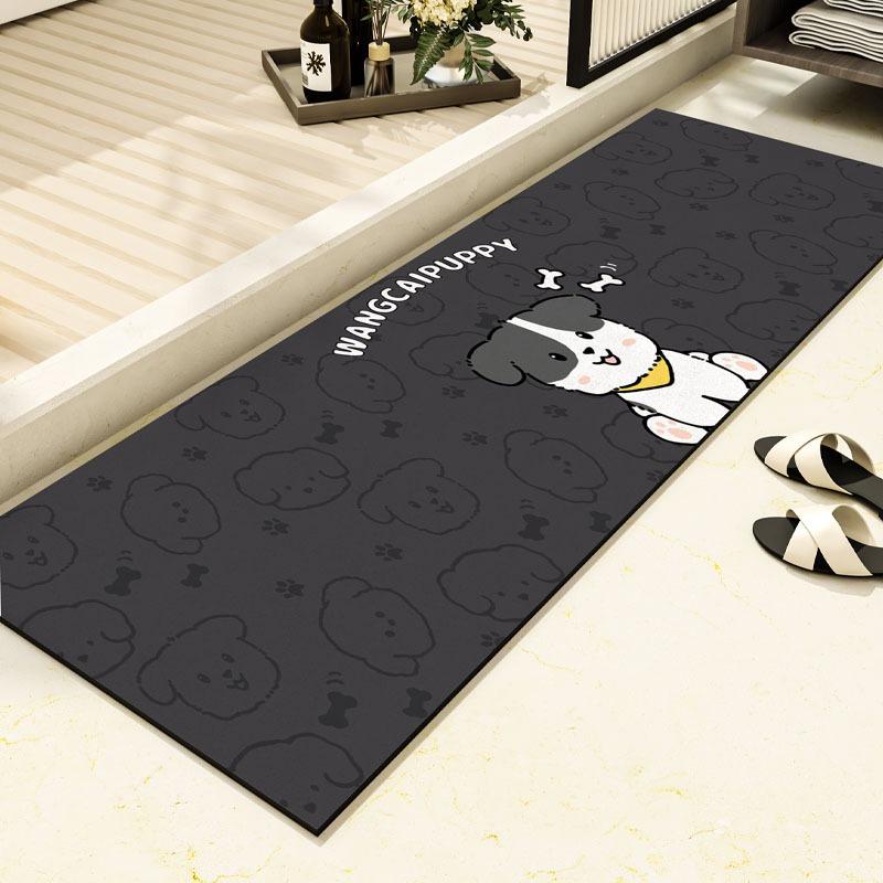 Bathroom Carpet Non-slip Water Absorption Dirt Resistant Floor Mat Cute Panda Black Rug Long Strip Home Decoration Foot Mats