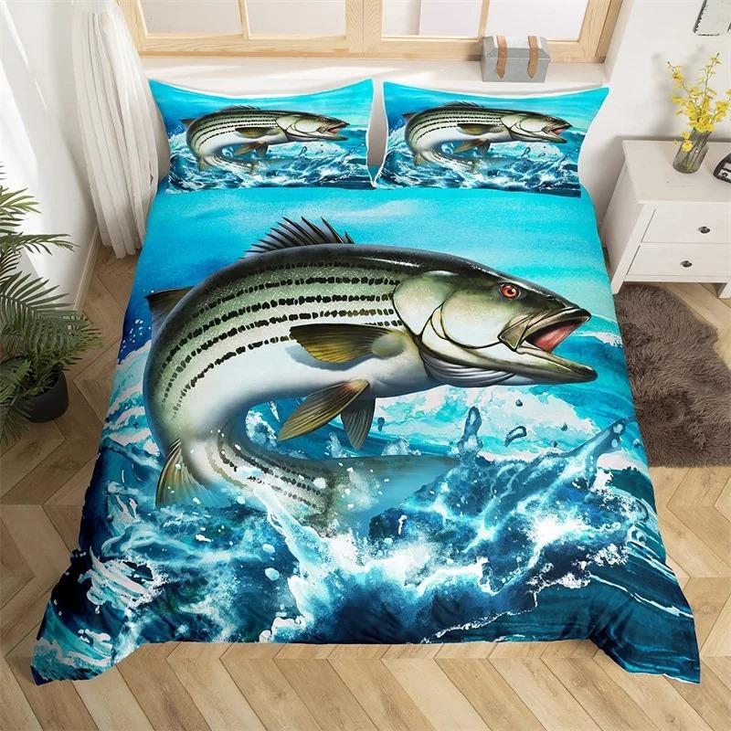 3D Print Marlin Swordfish Duvet Cover Kawaii Marine Life Bedding Set Ocean Theme Big Pike Fish Single Twin King Quilt Cover Set