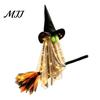 Whimsical Ghost Witch Figurine Halloween Flying with Broom, Large Lighted Hanging Decoration Easy Holiday Party Props Hat for Lawn Patio Porch
