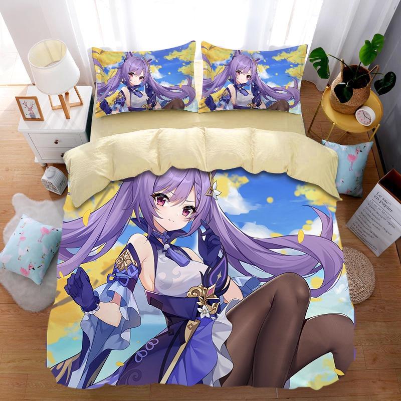Anime G-Genshin Impact Duvet Cover Pillowcase Anime Girl Bedding Set Adult Boy Teen Children Bedroom Decoration Queen King Size