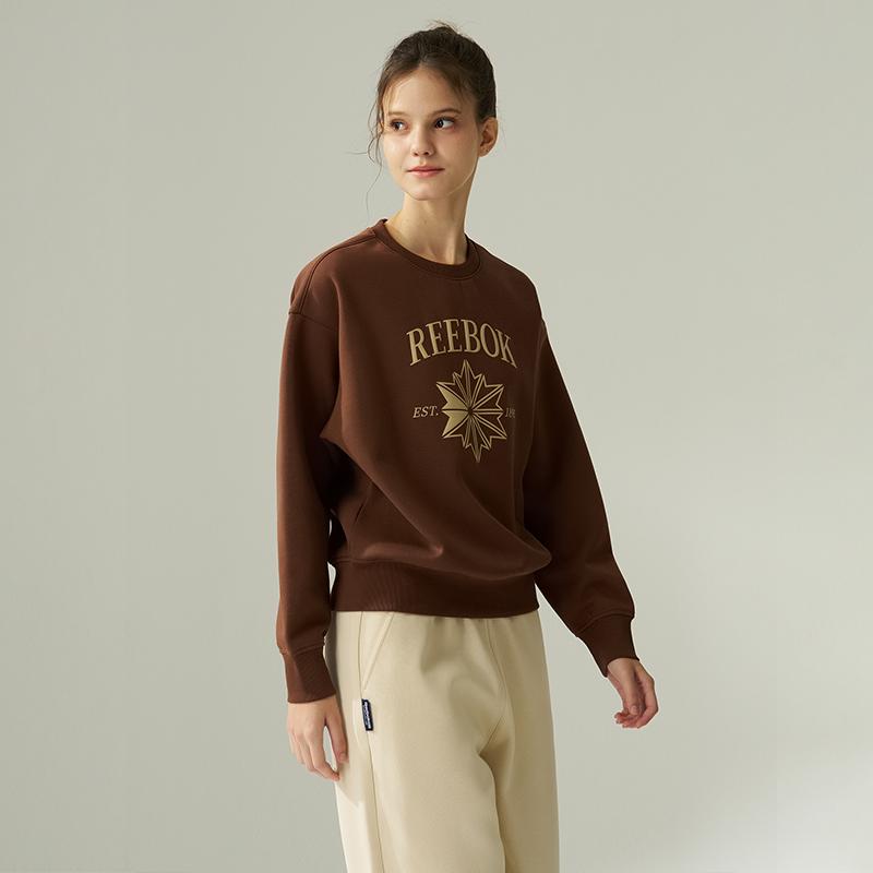 Reebok Comfortable Stylish American Retro Versatile Pullover Long Sleeve Sweatshirt Women sweatshirt Brown 24FRM304WGBR