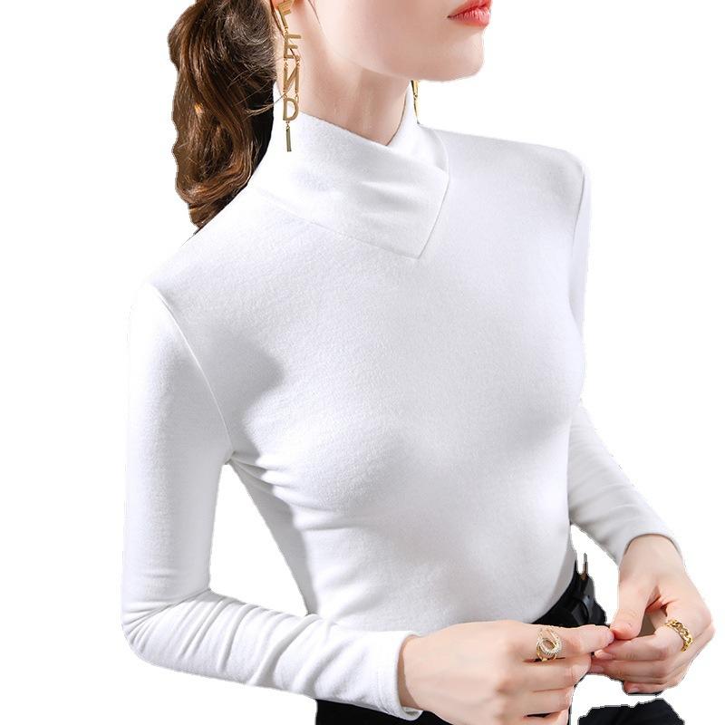 Bottom Shirt Women's Autumn and Winter New Foreign-style Overlapping V-neck Top with Warm Long-sleeved T-shirt Top