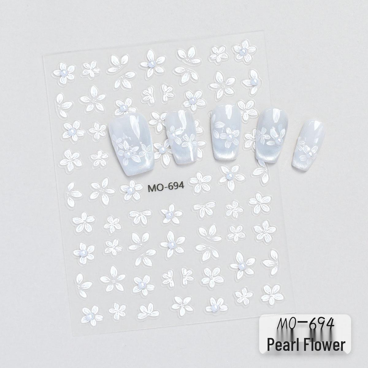 2026 Spring Pearl 3D White Flower Nail Art Stickers