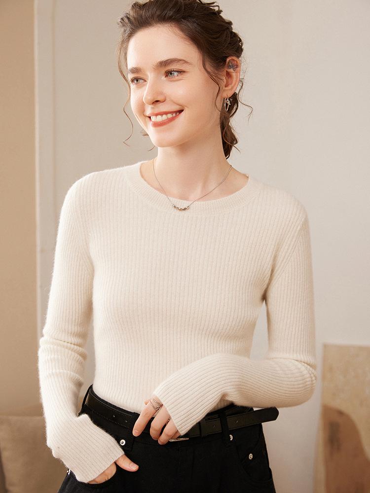 Women's Slim Fit Cashmere Sweater: Autumn/Winter Fashion Round Neck Knitted Pullover