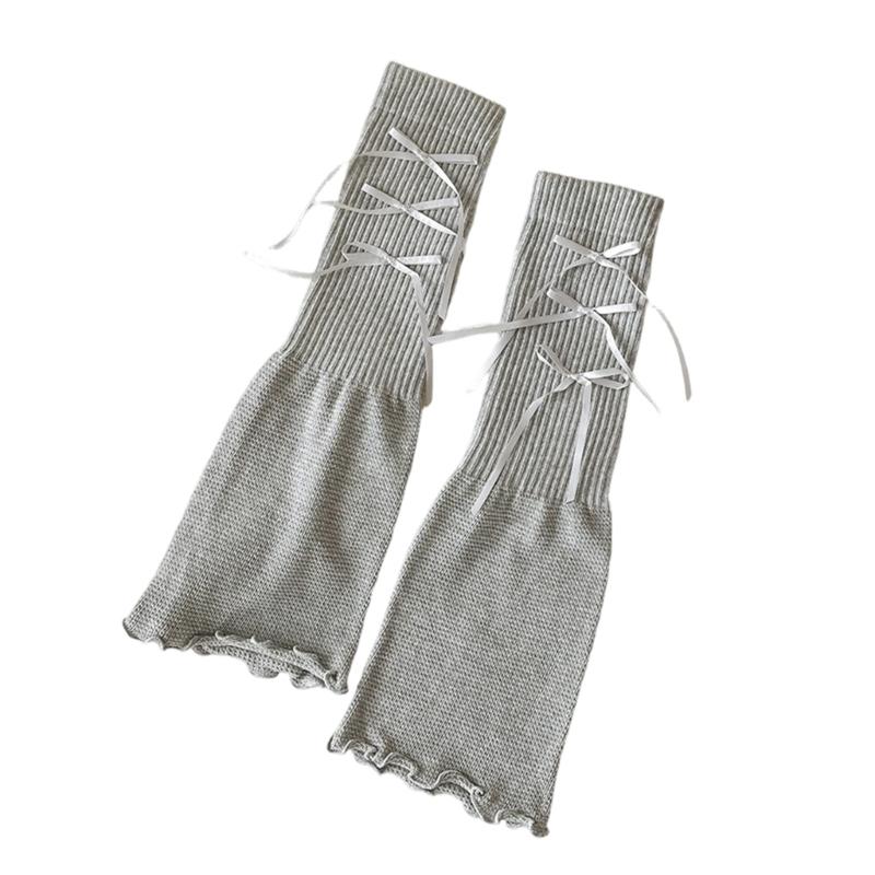 Middle Length Cotton Leg Warmers Decorative Bows Detail Leg Sleeve Socks For Winter Sports And Indoor Comfort
