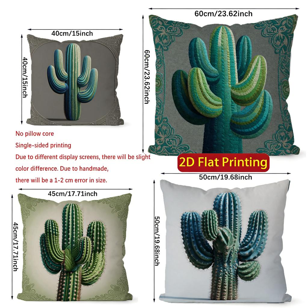 2D Bohemian Cactus Print Throw Pillow Covers Pattern Cushion Cover Suitable For Sofa Bedroom Car Pillow Cover