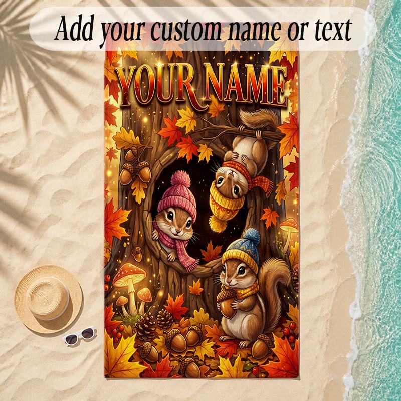 Forest Theme Soft Beach Towel Personalized Custom Name Text Towel Portable for Beach Pool Travel