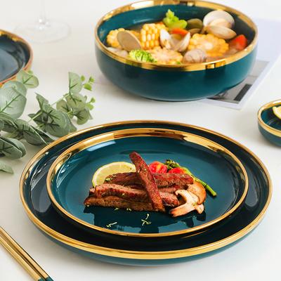 Nordic Stil Einfache Gold Bemalt Keramik Geschirr Steak Westlichen Lebensmittel Platte Obst Platte Geschirr