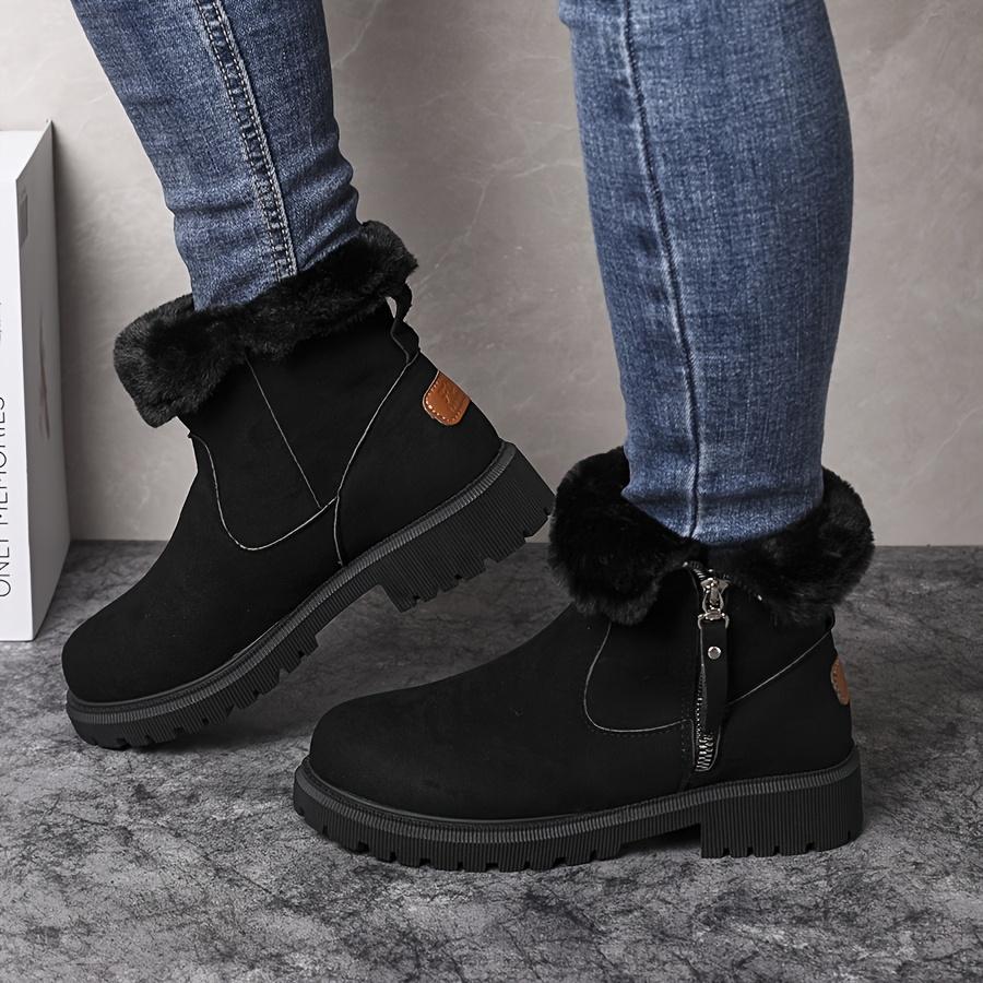 Warm Winter Snow Boots Women's Plush-Lined, Thick Fabric Upper & Lining, Slip-Resistant Rubber Sole