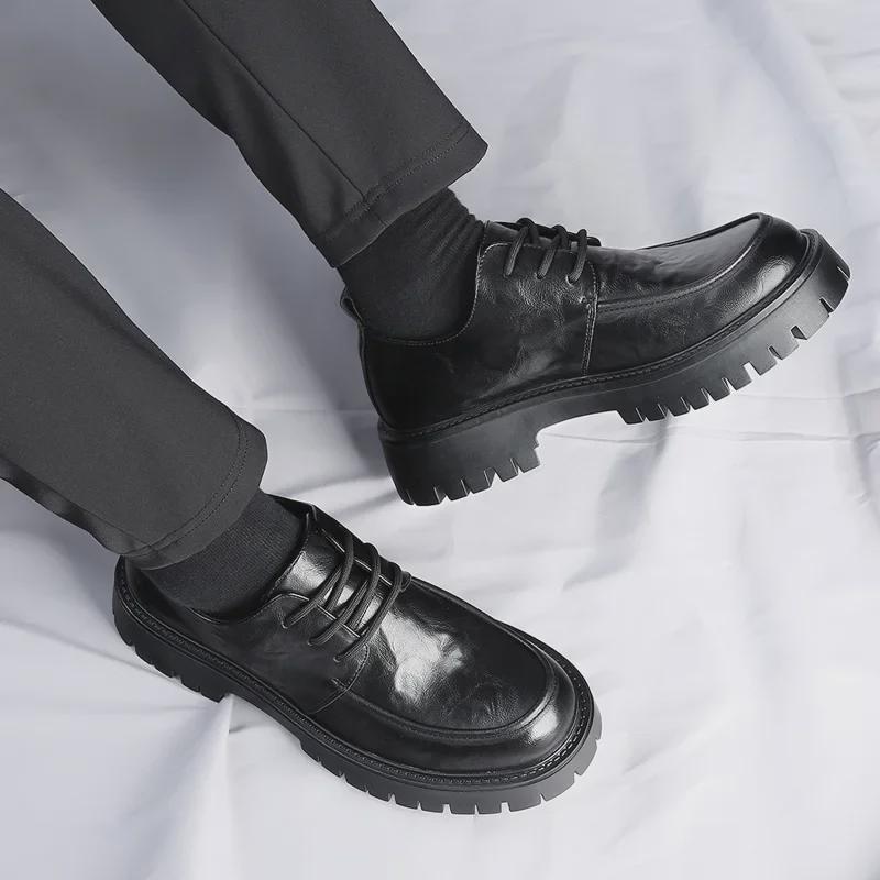 "Pánské trendy kožené boty s tlustou podrážkou 2024": Neformální a formální design zvyšující výšku"