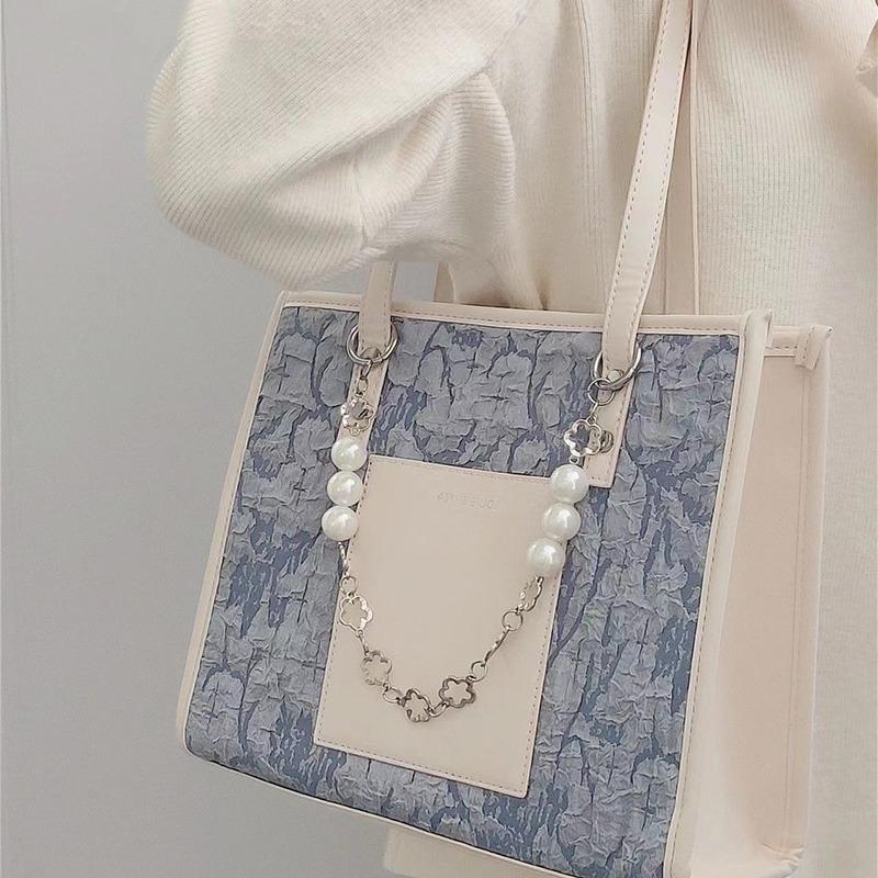 Tote Bag for Women In Spring and Summer New Sea Salt Blue Jacquard Cloth Shoulder Bag Large Capacity Commuting Bag