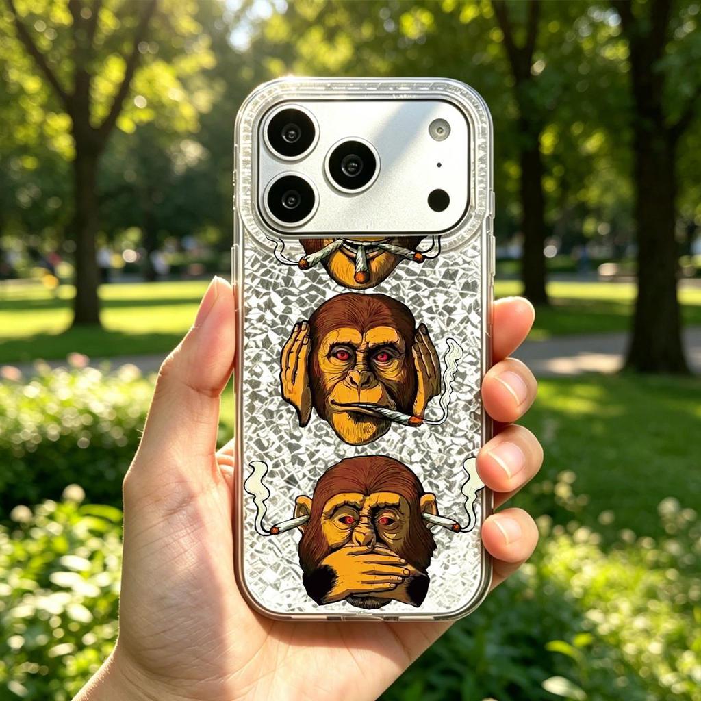 Acrylic Back TPU Bumper for iphone 13 17 Pro XS Max 16 Plus XR 11 12 18 Pro Max 14 15 Air Monkey Smoking hone Case Shockproof Cover