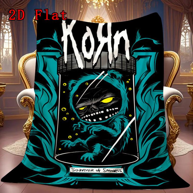 Korn 2D Flat Pattern Flannel Blanket High quality All Seasons Warmth and Comfort Perfect for Christmas Gifts.