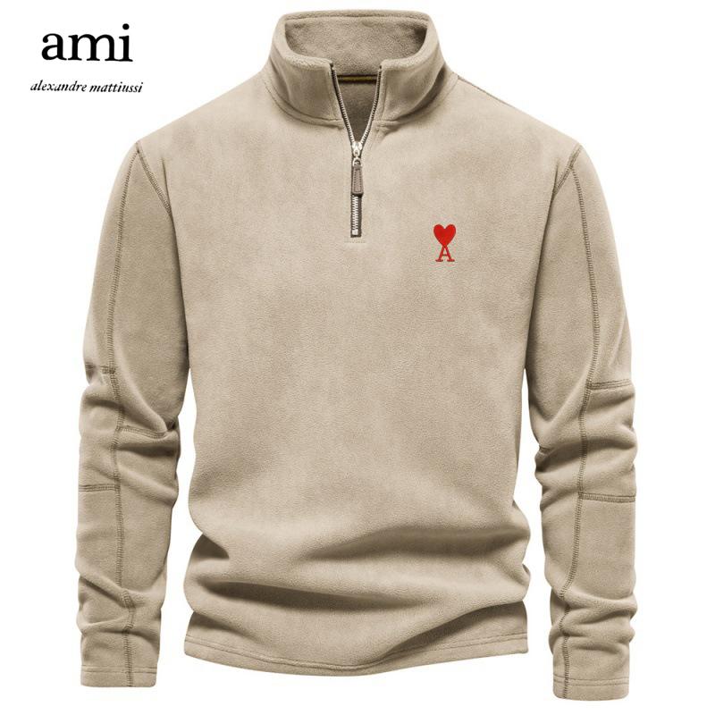 

AMI Вышитая мужская осенне-зимняя новинка с воротником-стойкой, полумолнией и длинными рукавами, модный повседневный флисовый топ XXL