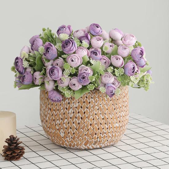 Umělá květina Umělá hedvábná květina, která upoutá pozornost proti vyblednutí, květina s 15 hlavami, květina Umělá růže Svatební potřeby pro domácnost