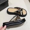 Internet Celebrity Thick Bottom Color Cross Pearl Slippers Women 2025 New Summer Wear Non-slip Casual Beach One-word