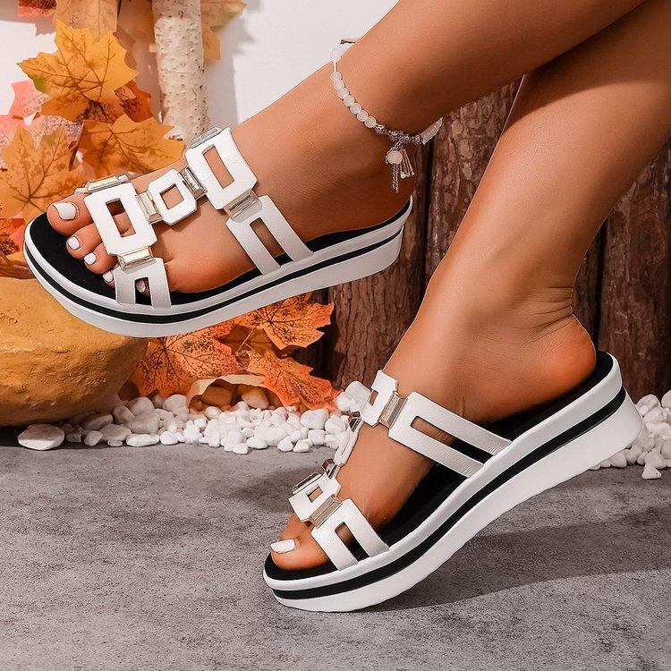 

Металлические сандалии для лета, Новые пляжные с открытым носком, на толстой подошве, женские 40 белый