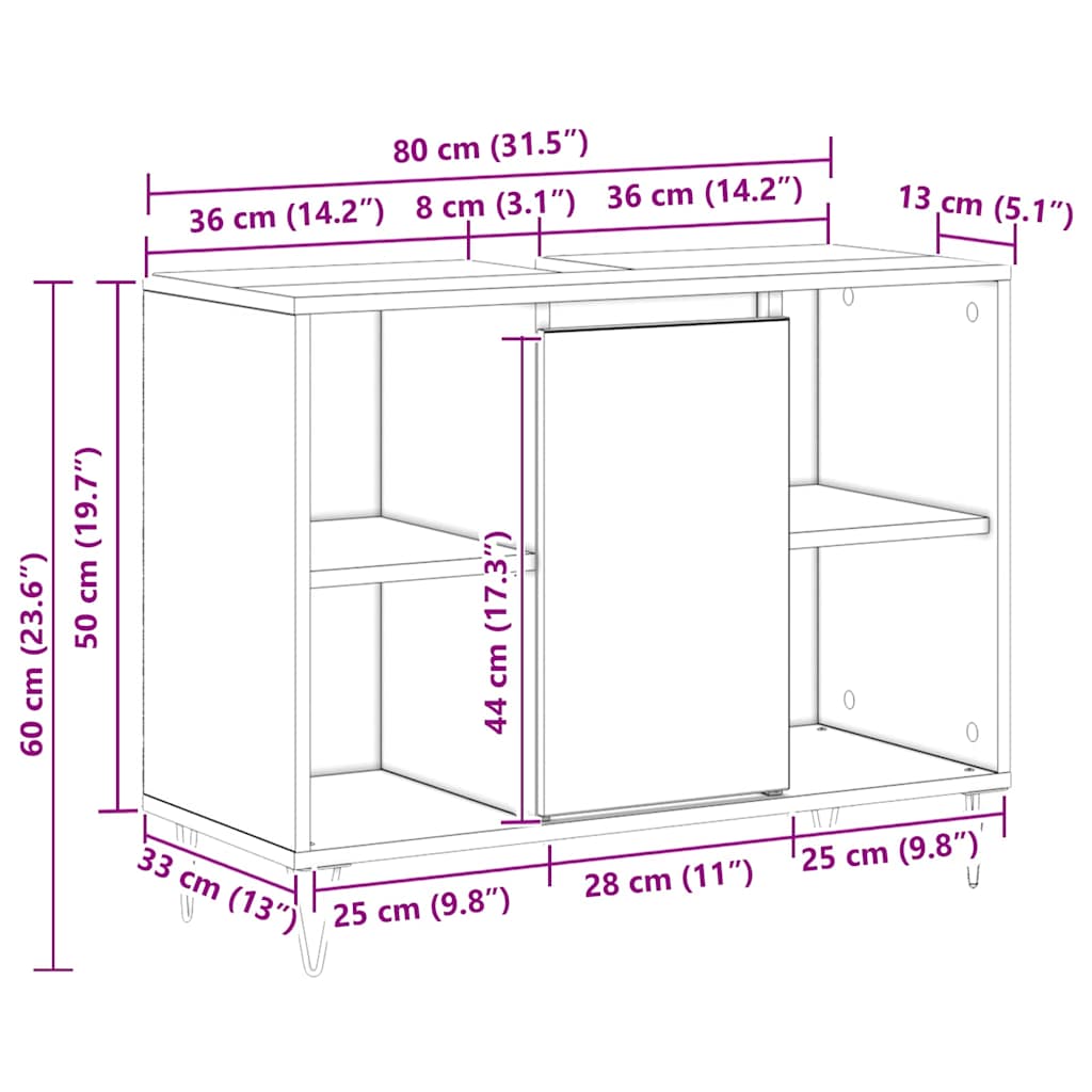 Bathroom Cabinet with Door Reclaimed Wood Look 80 x 33 x 60 cm Engineered Wood