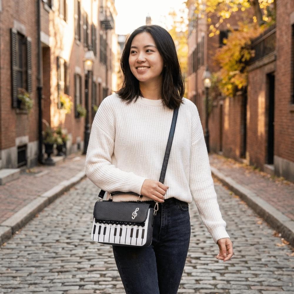 PU Leather Piano Note Crossbody Bag Polka Dot Handbag Versatile Square Shoulder Bag  Travel