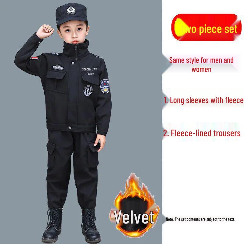 Dětská policejní uniforma - Zimní sametový kostým pro kluky a holky do školky