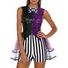 S-3XL Women’s Halloween Jumpsuit: Color Blocking Sequin & Striped Patchwork Checker Bowtie Tiered Tulle Hem Cutout Rompers Mad Costume
