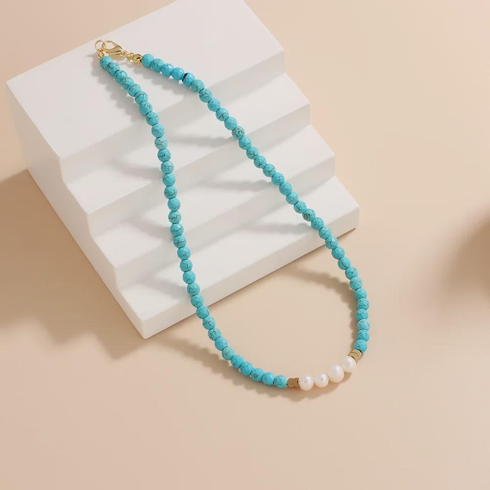 Bohemian Freshwater Pearl & Turquoise Clavicle Necklace for Women