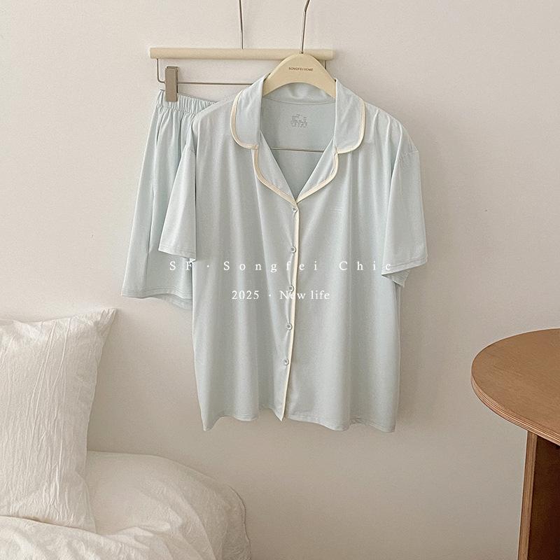 

Женский пижамный комплект с короткими рукавами в стиле колор-блок с шортами с охлаждающим эффектом и карманами One Size (Fits 40-70kg)