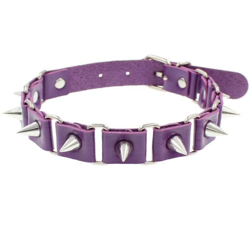 

Eco-friendly PU Leather Jewelry Simple Pointed Rivet Collar Punk Personality Accessories Trend Necklace Collarbone Chain Neck Cover фіолетовий