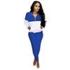 D9811 Hot-selling European and American Women's Clothing, Fashionable and Casual Solid Color Splicing Long-sleeved Trousers Two-piece Set