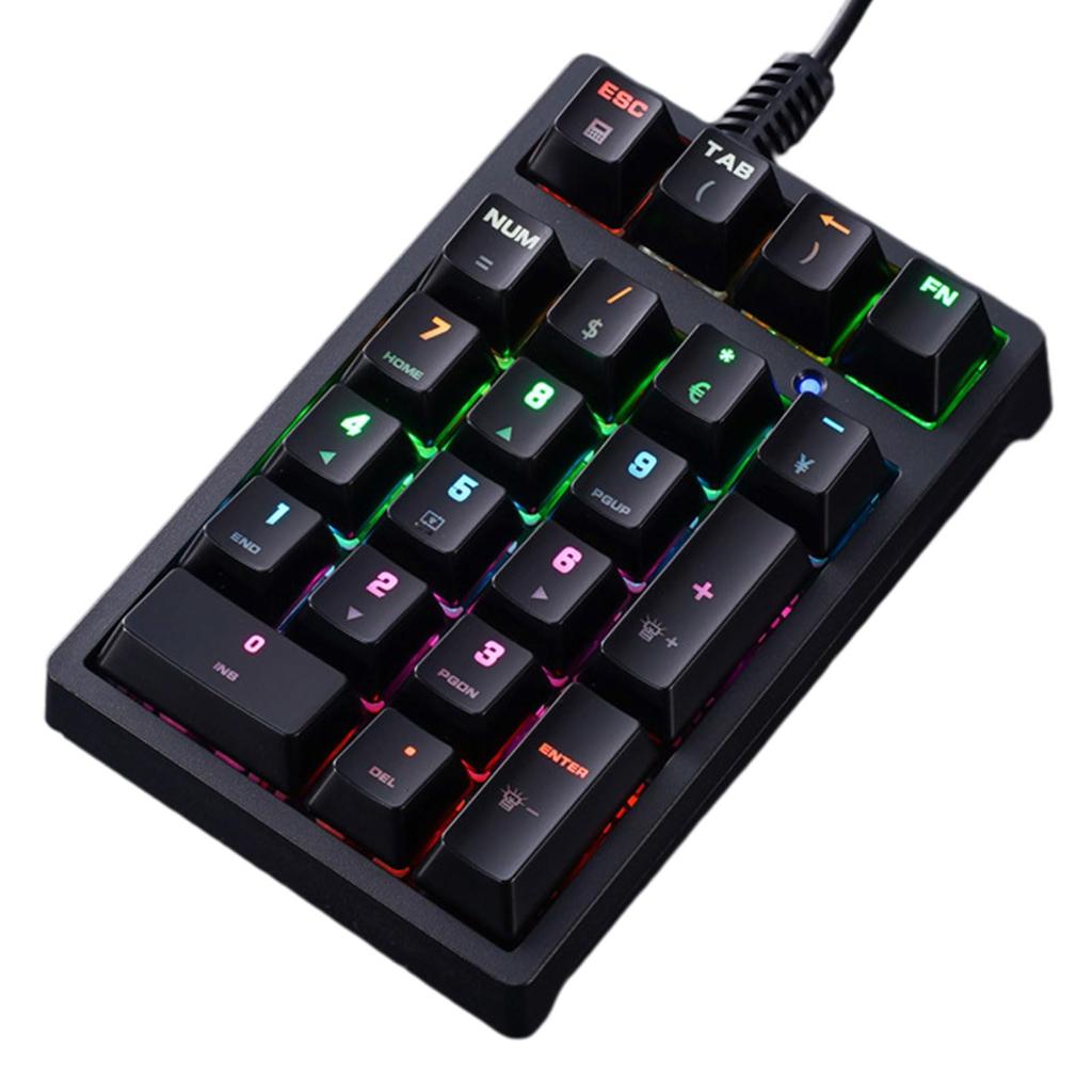 BRIMFORD Mechanical Keyboard with Number Pad, Blue Switches, USB Wired, for Laptops, Desktops, and PCs, 21 Keys with 9 Backlights, Tab Key, and ABS