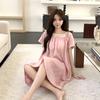 1011 neues kurzärmeliges Kleid langes Kleid Nachthemd Damen können tragen Jacquard-Baumwolle Pyjama Damen süße süße Loungewear